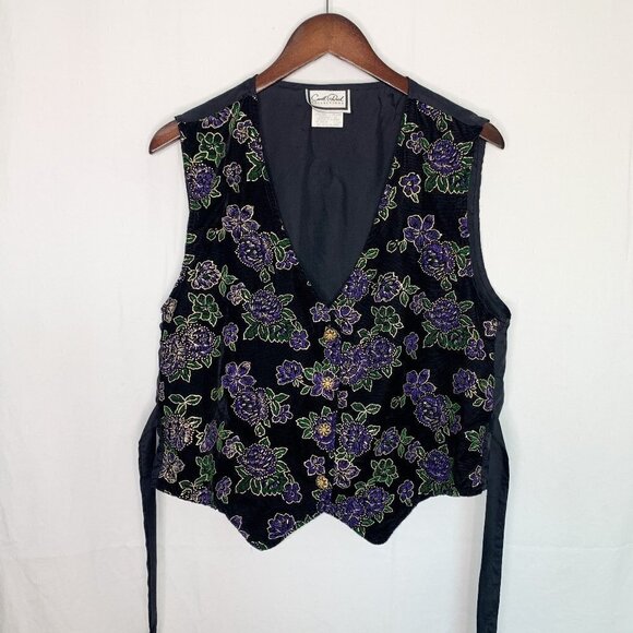 VINTAGE Carrol Reed Adjustable Embellished Floral Vest - Picture 2 of 13